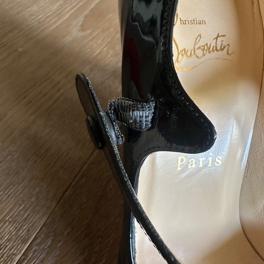 Authentic Christian Louboutin Black Patent Mary Jane Peep Toe Platform Heels - Picture 4 of 16